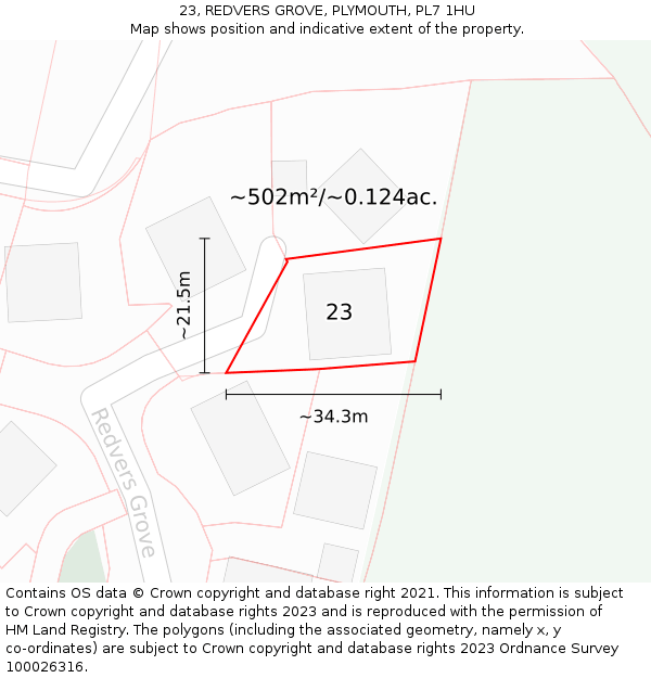 23, REDVERS GROVE, PLYMOUTH, PL7 1HU: Plot and title map