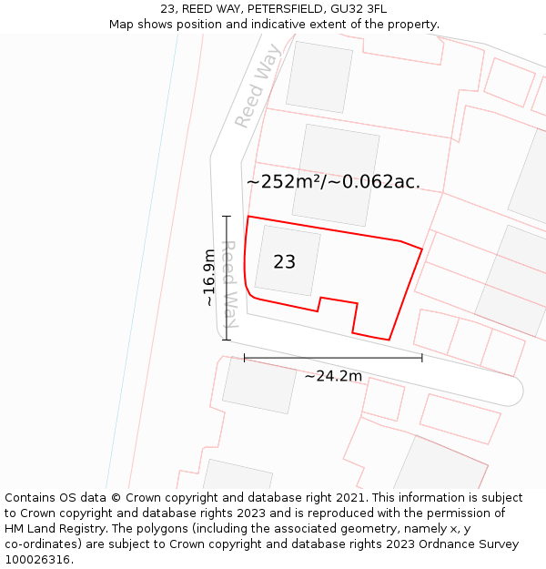 23, REED WAY, PETERSFIELD, GU32 3FL: Plot and title map