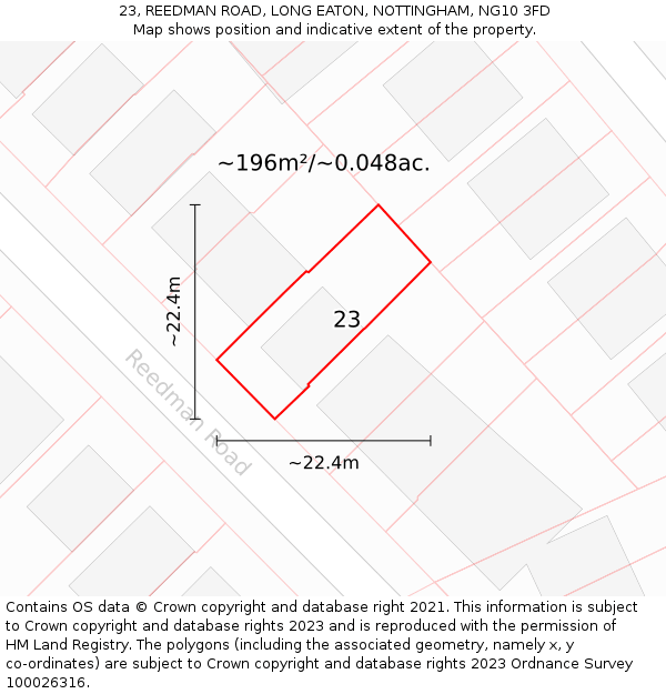 23, REEDMAN ROAD, LONG EATON, NOTTINGHAM, NG10 3FD: Plot and title map