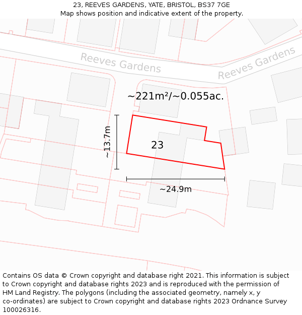 23, REEVES GARDENS, YATE, BRISTOL, BS37 7GE: Plot and title map