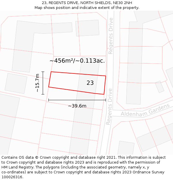 23, REGENTS DRIVE, NORTH SHIELDS, NE30 2NH: Plot and title map