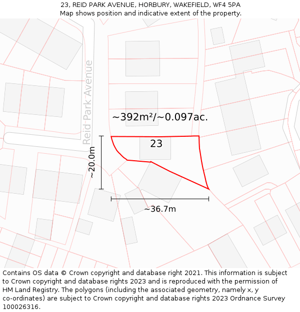 23, REID PARK AVENUE, HORBURY, WAKEFIELD, WF4 5PA: Plot and title map