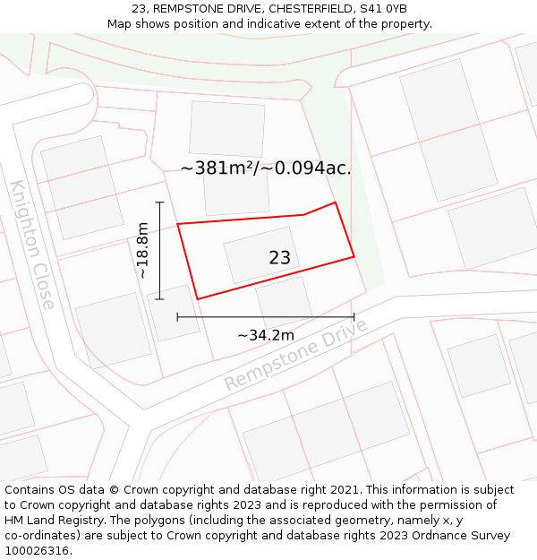 23, REMPSTONE DRIVE, CHESTERFIELD, S41 0YB: Plot and title map