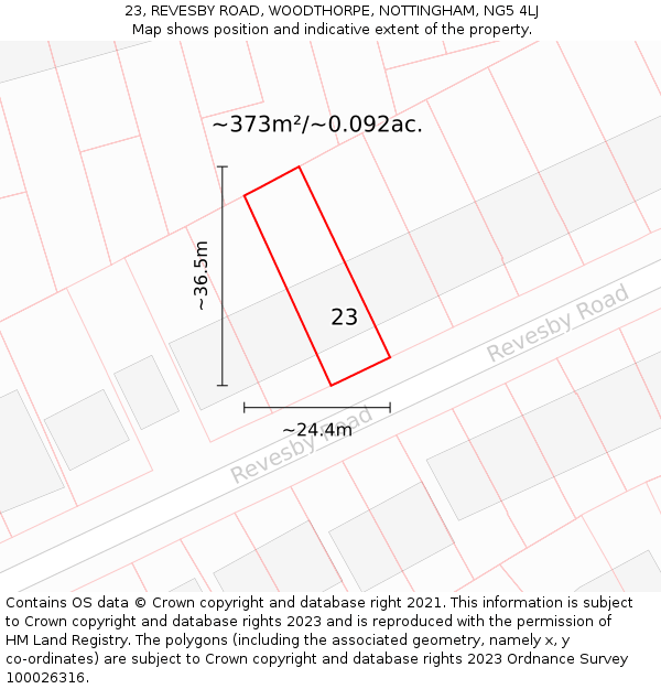 23, REVESBY ROAD, WOODTHORPE, NOTTINGHAM, NG5 4LJ: Plot and title map