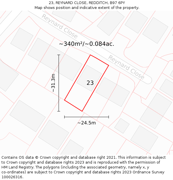 23, REYNARD CLOSE, REDDITCH, B97 6PY: Plot and title map