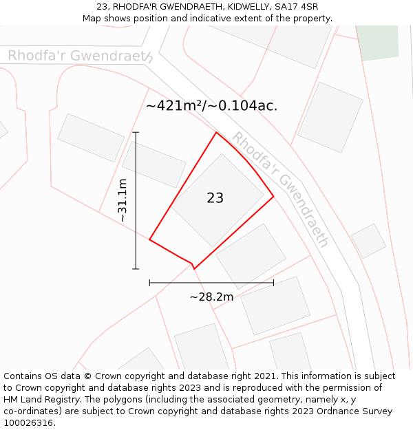 23, RHODFA'R GWENDRAETH, KIDWELLY, SA17 4SR: Plot and title map