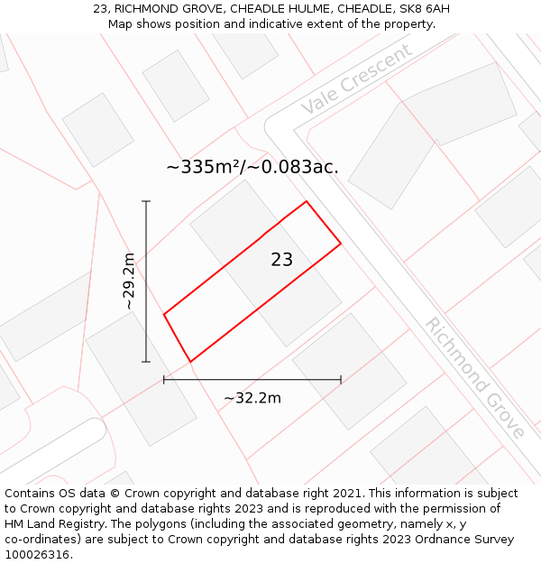 23, RICHMOND GROVE, CHEADLE HULME, CHEADLE, SK8 6AH: Plot and title map