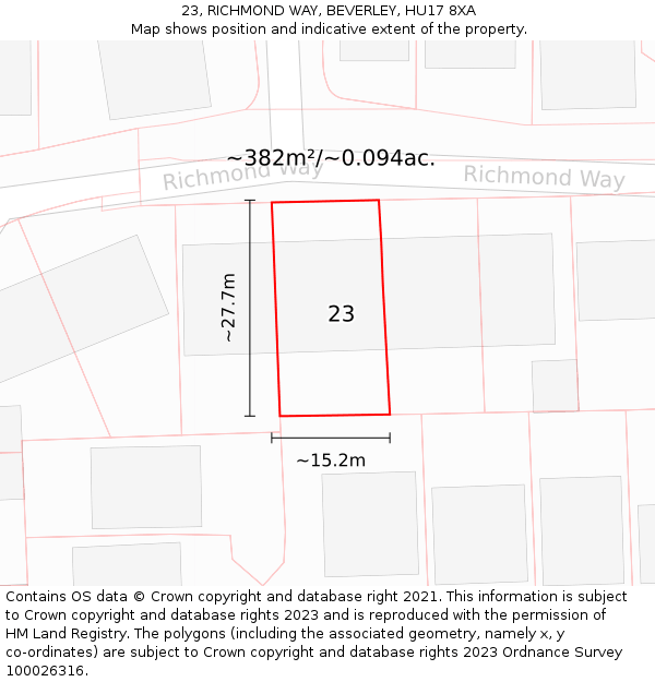 23, RICHMOND WAY, BEVERLEY, HU17 8XA: Plot and title map