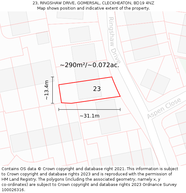 23, RINGSHAW DRIVE, GOMERSAL, CLECKHEATON, BD19 4NZ: Plot and title map