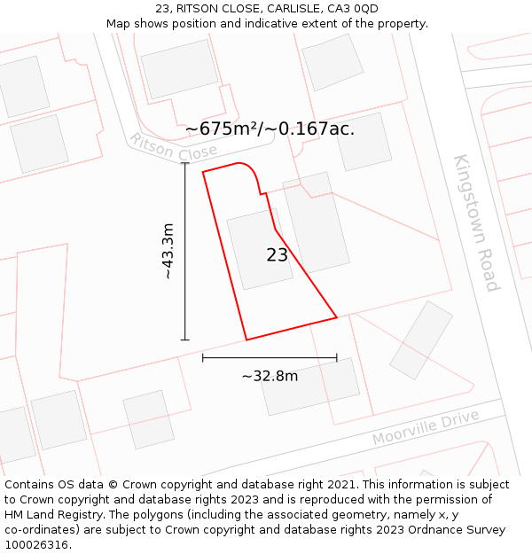 23, RITSON CLOSE, CARLISLE, CA3 0QD: Plot and title map