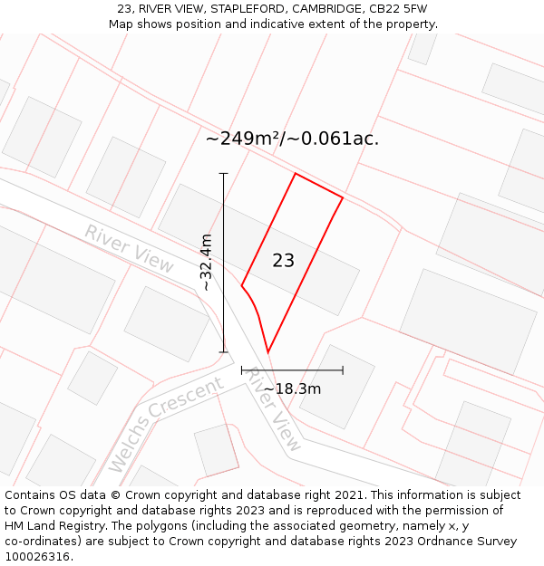 23, RIVER VIEW, STAPLEFORD, CAMBRIDGE, CB22 5FW: Plot and title map