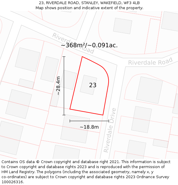 23, RIVERDALE ROAD, STANLEY, WAKEFIELD, WF3 4LB: Plot and title map