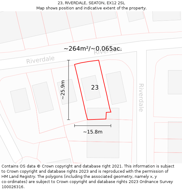 23, RIVERDALE, SEATON, EX12 2SL: Plot and title map