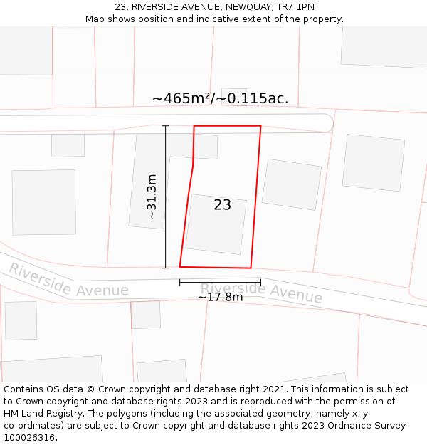 23, RIVERSIDE AVENUE, NEWQUAY, TR7 1PN: Plot and title map