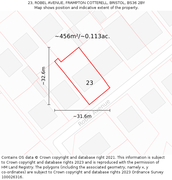 23, ROBEL AVENUE, FRAMPTON COTTERELL, BRISTOL, BS36 2BY: Plot and title map