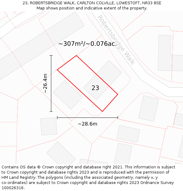 23, ROBERTSBRIDGE WALK, CARLTON COLVILLE, LOWESTOFT, NR33 8SE: Plot and title map