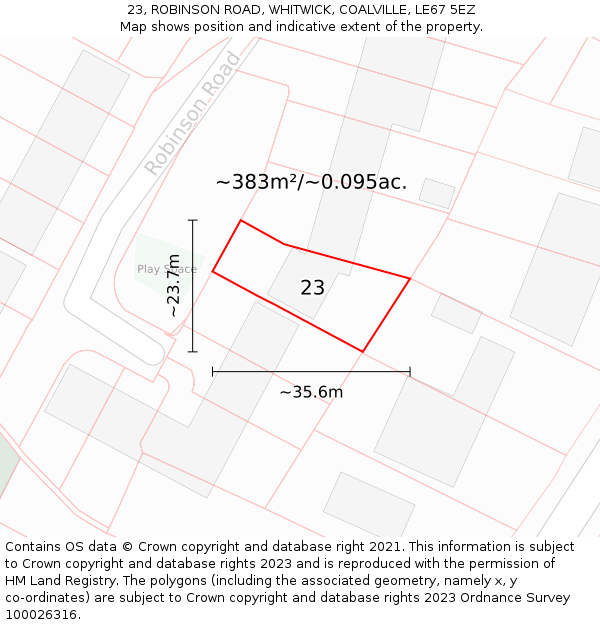 23, ROBINSON ROAD, WHITWICK, COALVILLE, LE67 5EZ: Plot and title map