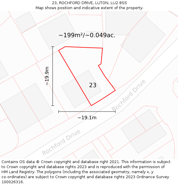 23, ROCHFORD DRIVE, LUTON, LU2 8SS: Plot and title map