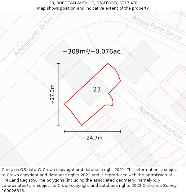 23, ROEDEAN AVENUE, STAFFORD, ST17 4TP: Plot and title map