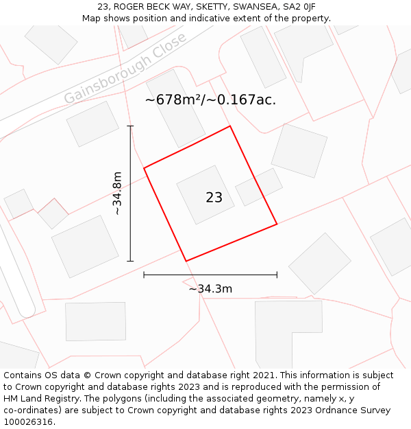 23, ROGER BECK WAY, SKETTY, SWANSEA, SA2 0JF: Plot and title map