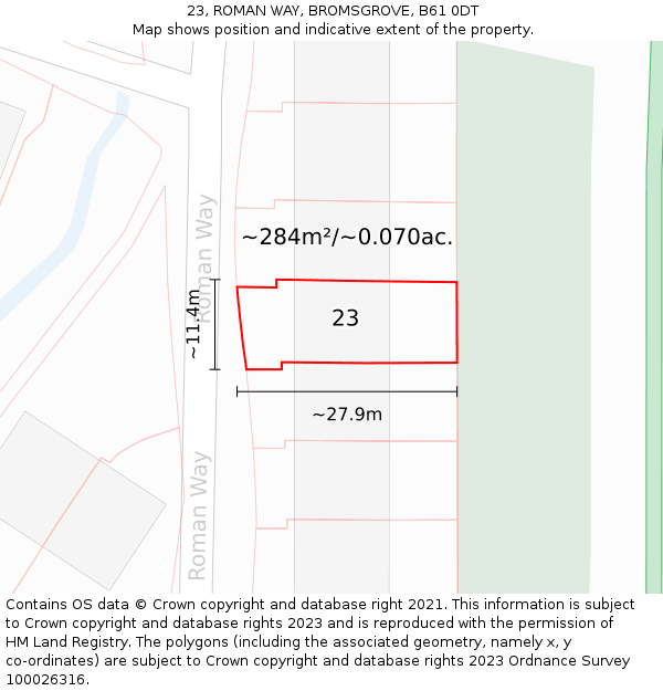 23, ROMAN WAY, BROMSGROVE, B61 0DT: Plot and title map