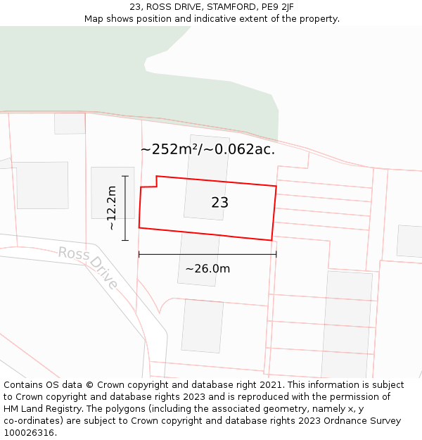 23, ROSS DRIVE, STAMFORD, PE9 2JF: Plot and title map