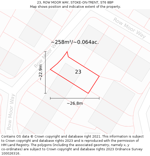 23, ROW MOOR WAY, STOKE-ON-TRENT, ST6 8BP: Plot and title map