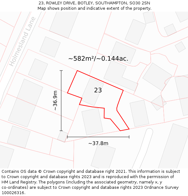 23, ROWLEY DRIVE, BOTLEY, SOUTHAMPTON, SO30 2SN: Plot and title map