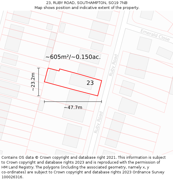 23, RUBY ROAD, SOUTHAMPTON, SO19 7NB: Plot and title map