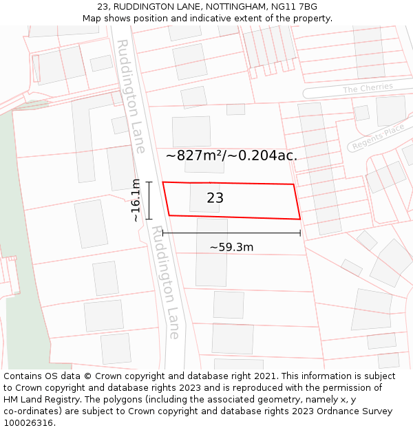 23, RUDDINGTON LANE, NOTTINGHAM, NG11 7BG: Plot and title map