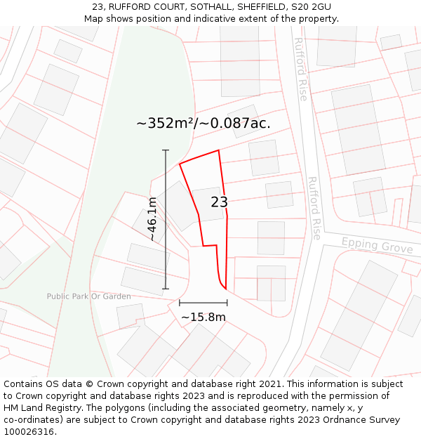 23, RUFFORD COURT, SOTHALL, SHEFFIELD, S20 2GU: Plot and title map