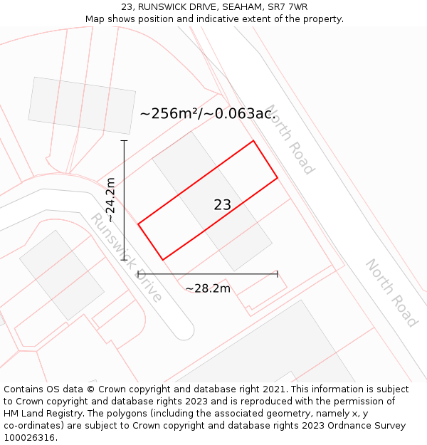 23, RUNSWICK DRIVE, SEAHAM, SR7 7WR: Plot and title map