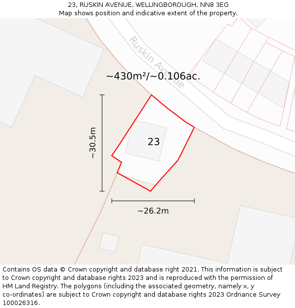 23, RUSKIN AVENUE, WELLINGBOROUGH, NN8 3EG: Plot and title map