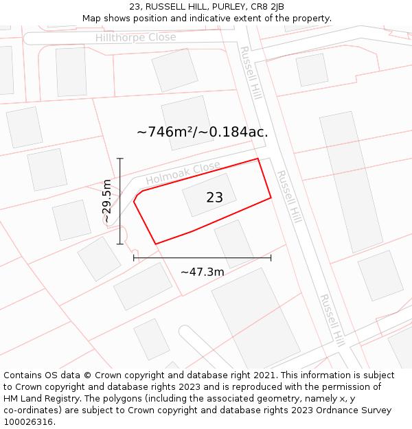 23, RUSSELL HILL, PURLEY, CR8 2JB: Plot and title map