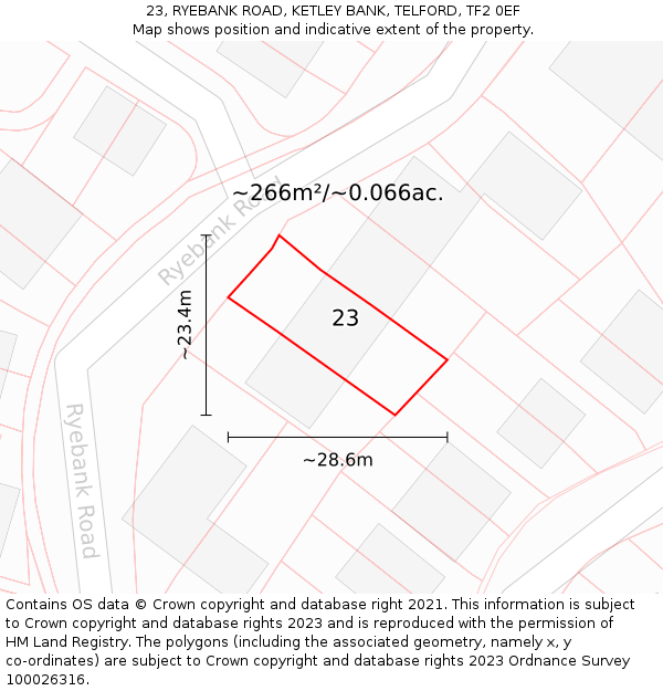 23, RYEBANK ROAD, KETLEY BANK, TELFORD, TF2 0EF: Plot and title map