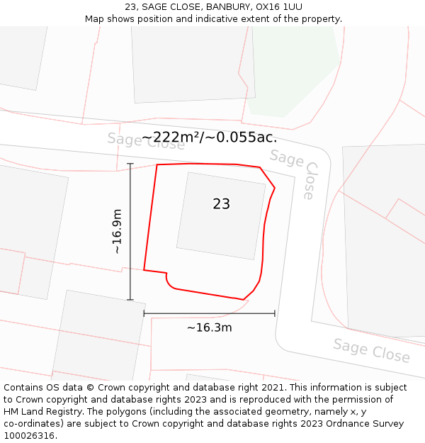 23, SAGE CLOSE, BANBURY, OX16 1UU: Plot and title map