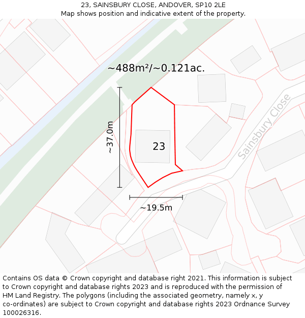 23, SAINSBURY CLOSE, ANDOVER, SP10 2LE: Plot and title map