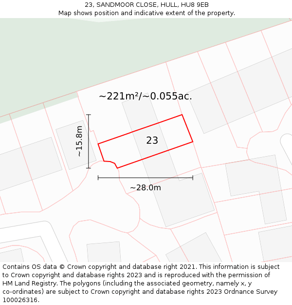 23, SANDMOOR CLOSE, HULL, HU8 9EB: Plot and title map
