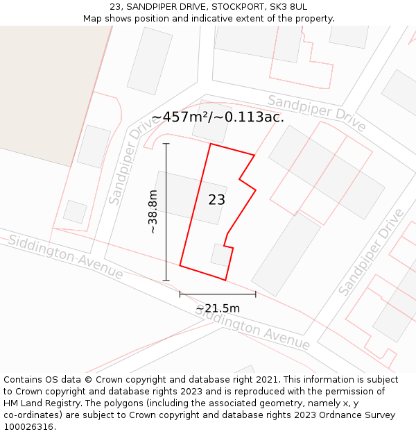 23, SANDPIPER DRIVE, STOCKPORT, SK3 8UL: Plot and title map