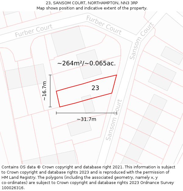 23, SANSOM COURT, NORTHAMPTON, NN3 3RP: Plot and title map