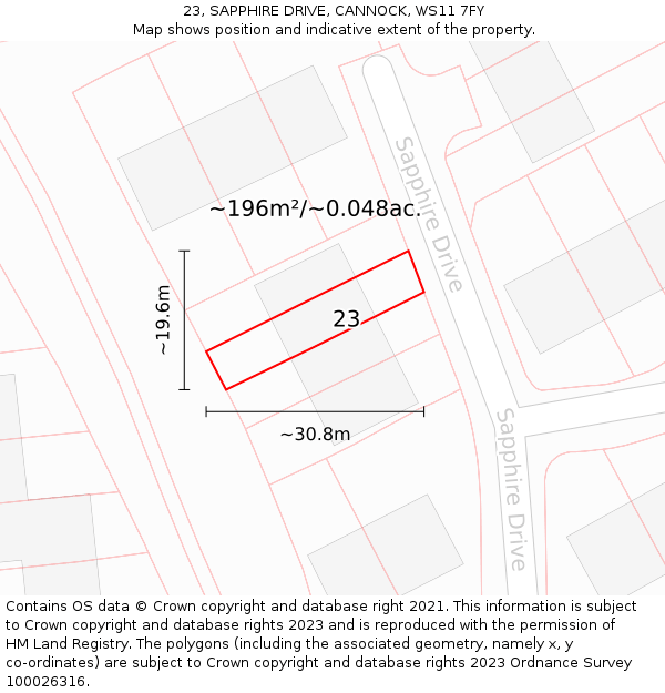 23, SAPPHIRE DRIVE, CANNOCK, WS11 7FY: Plot and title map