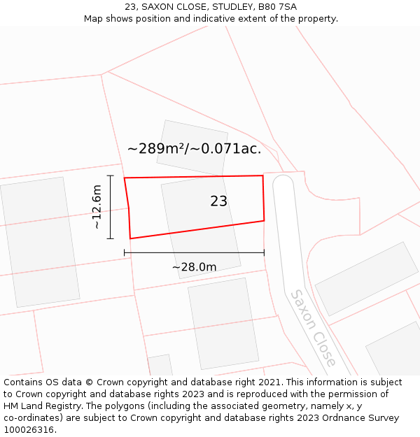 23, SAXON CLOSE, STUDLEY, B80 7SA: Plot and title map