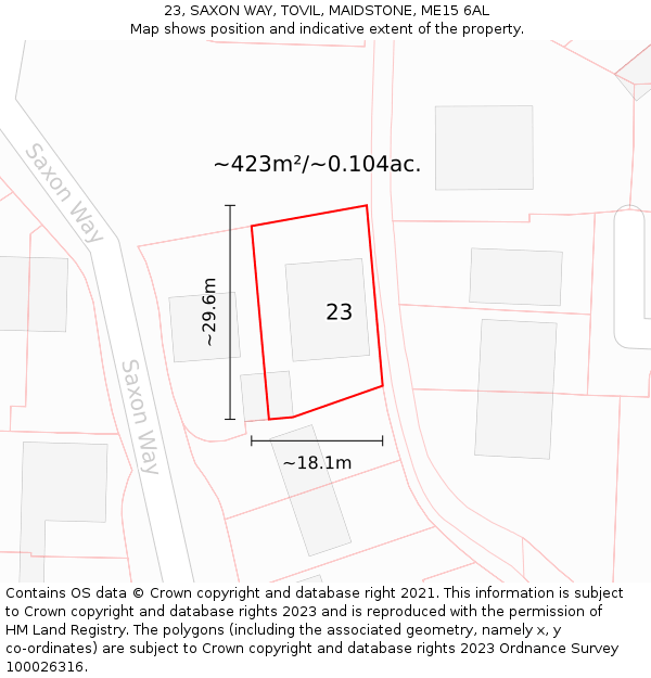 23, SAXON WAY, TOVIL, MAIDSTONE, ME15 6AL: Plot and title map