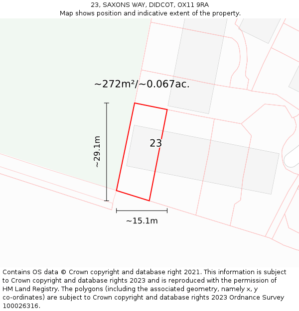 23, SAXONS WAY, DIDCOT, OX11 9RA: Plot and title map