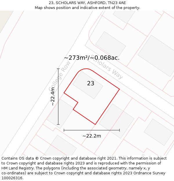 23, SCHOLARS WAY, ASHFORD, TN23 4AE: Plot and title map