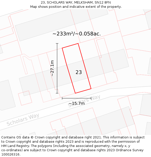 23, SCHOLARS WAY, MELKSHAM, SN12 8FN: Plot and title map