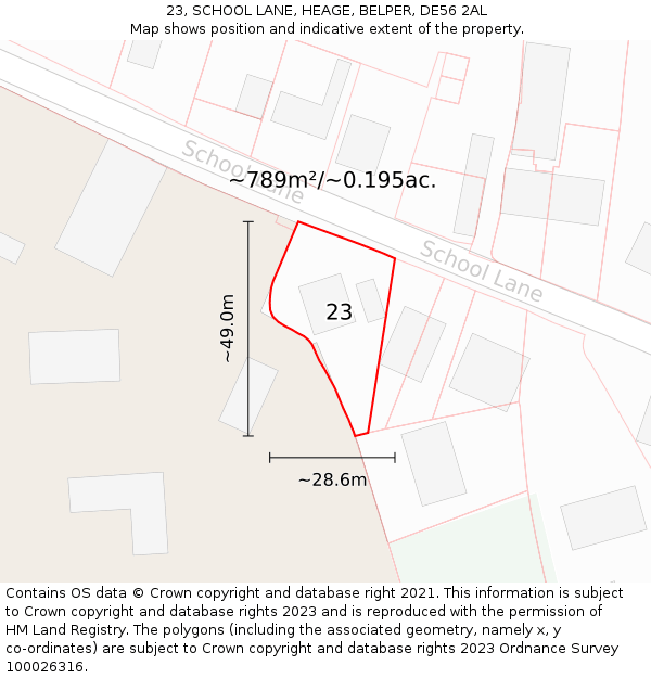 23, SCHOOL LANE, HEAGE, BELPER, DE56 2AL: Plot and title map