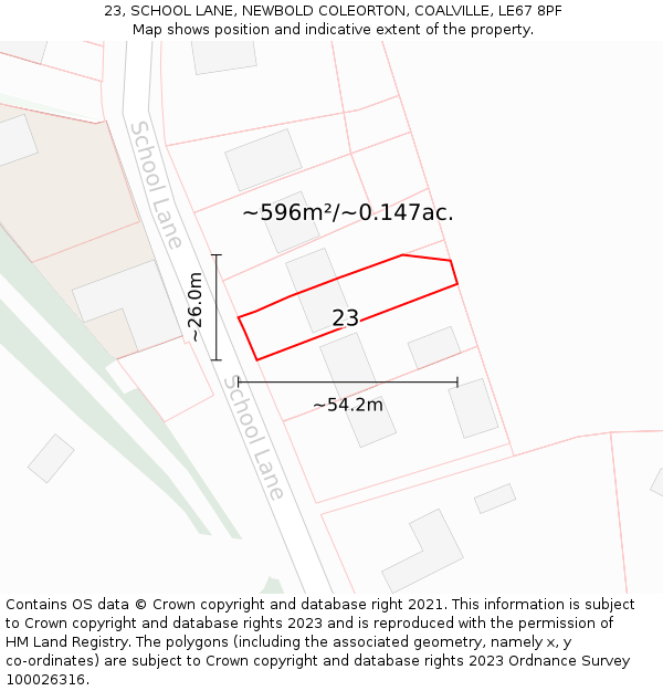 23, SCHOOL LANE, NEWBOLD COLEORTON, COALVILLE, LE67 8PF: Plot and title map