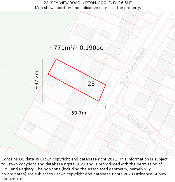 23, SEA VIEW ROAD, UPTON, POOLE, BH16 5NF: Plot and title map