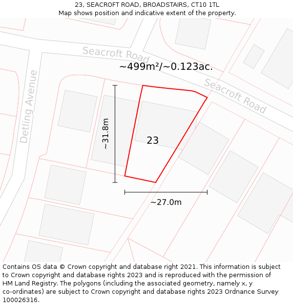 23, SEACROFT ROAD, BROADSTAIRS, CT10 1TL: Plot and title map